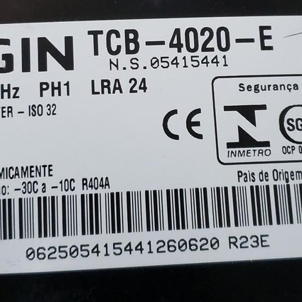 Compressor 3/4 Hp R404a 220v Tcb4020e Elgin